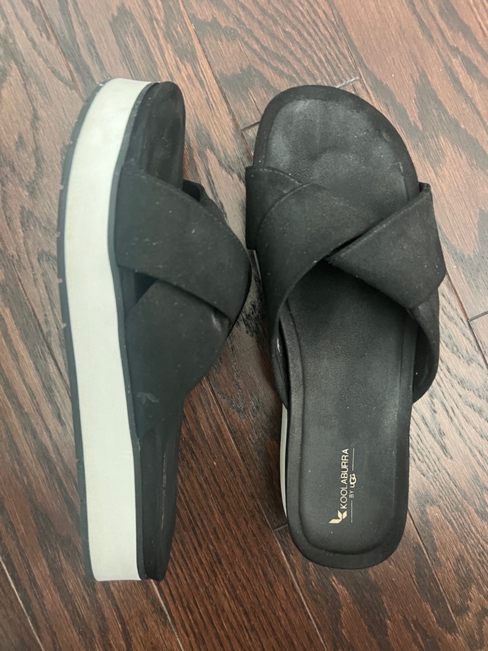Koolaburra Black Platform Crossover Slide Sandals